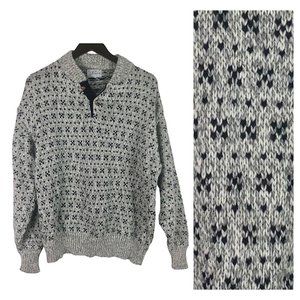 Vtg Pinnacle XL Sweater Pullover Ski Nordic Fair Isle Gray Blue USA